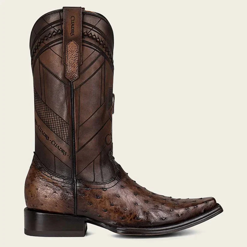 Brown Ostrich Skin Boots Snip Toe