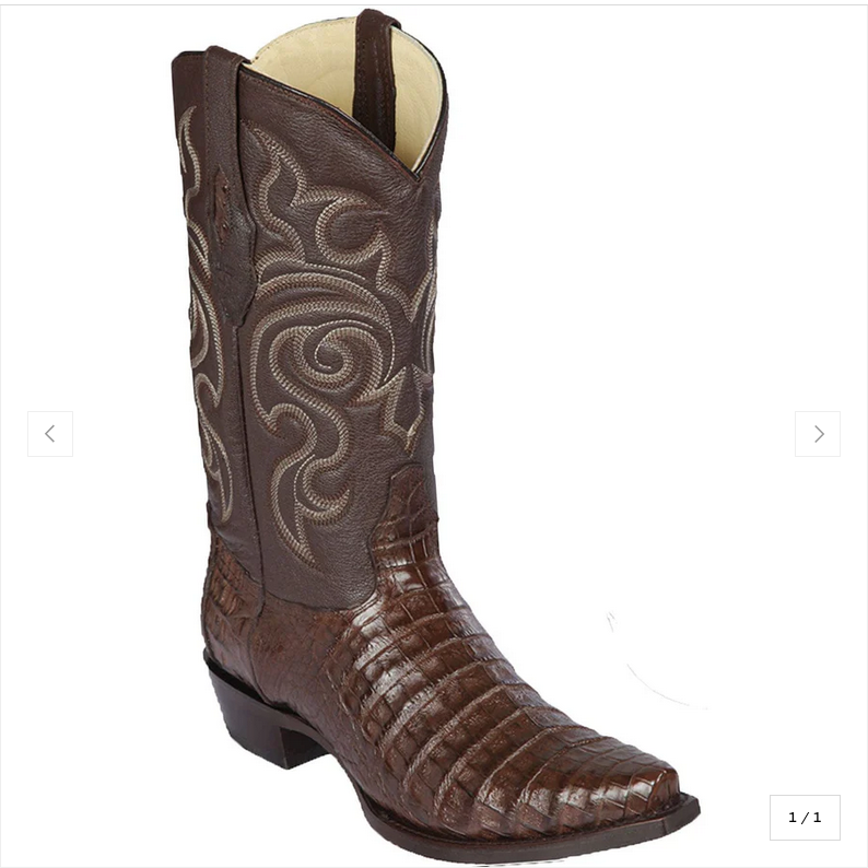 Sanded Brown Caiman Belly Snip Toe Boots