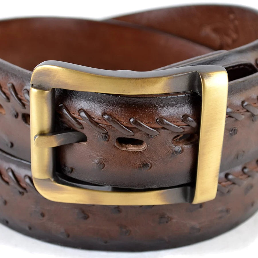 Men's Black Original Ostrich Leg Skin Fashion Western Belt main image 1