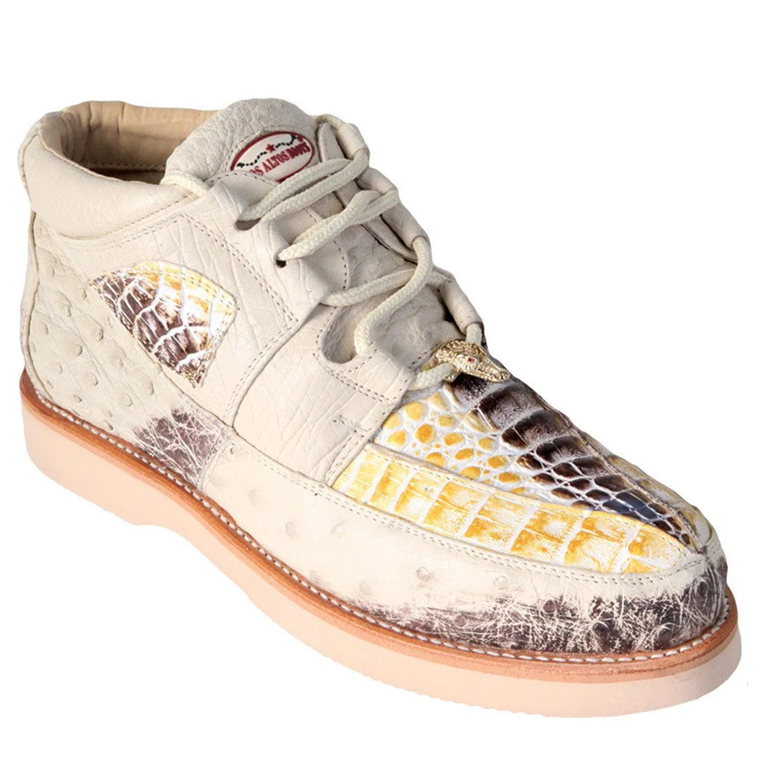 Zapatos Casuales de Cocodrilo Caiman con Avestruz Original Color Hueso - Los Altos Boots