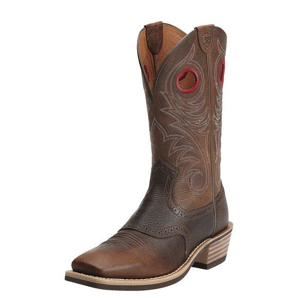 Ariat Mens Heritage Roughstock Wide Square Toe Western Boot Brown Oiled Rowdy