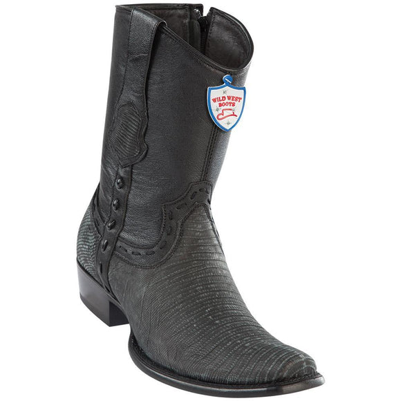 Wild-West-Boots-Mens-Genuine-Leather-Lizard-Skin-Dubai-Toe-Short-Boots-Color-Sanded-Black