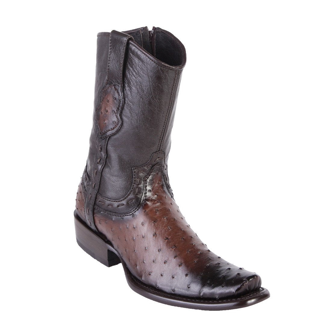 Men's King Exotic Ostrich Boots Dubai Toe Handcrafted  Black Cognac (479B0357)