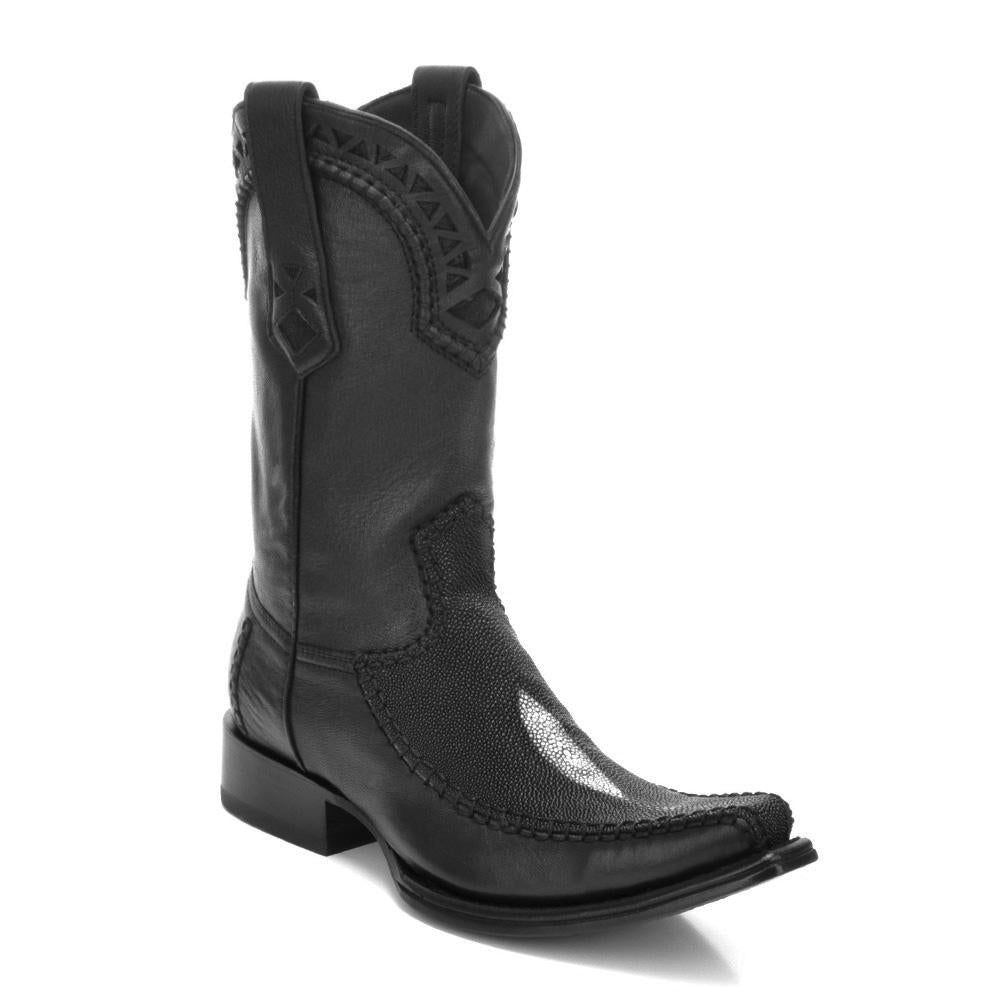 MENS Black Faux MANTARAY Leather Square Toe Cowboy Western Rodeo Boots MENS Black Faux MANTARAY Leather Square Toe Cowboy Western Rodeo Boots