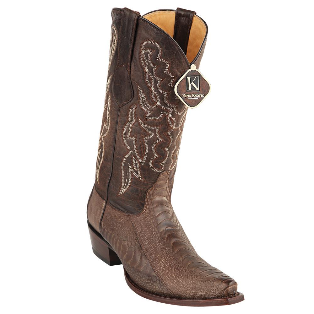 King Exotic Men's Burnished Cognac Full Quill Ostrich Snip Toe Boots Handmade main image 1