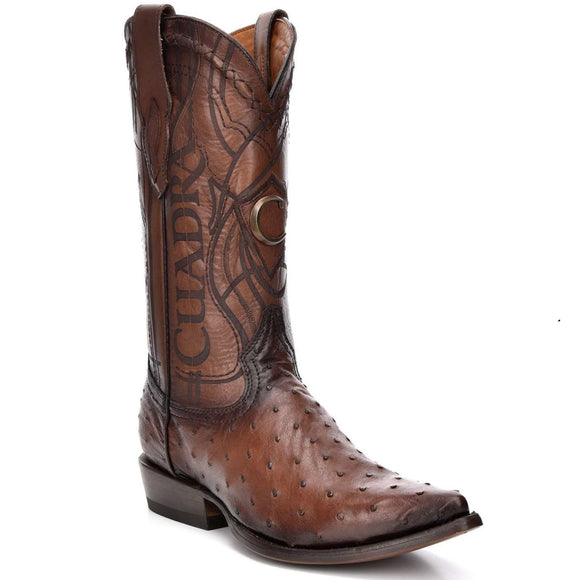 Cuadra Men's Ostrich Traditional Pointed Toe Cowboy Boot - Flame Brown