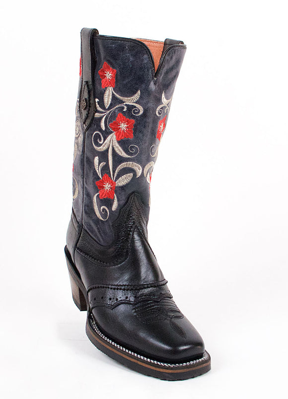 Quincy-Boots-Womens-Crazy-Leather-Floral-Black-Rodeo-Toe-Western-Boot