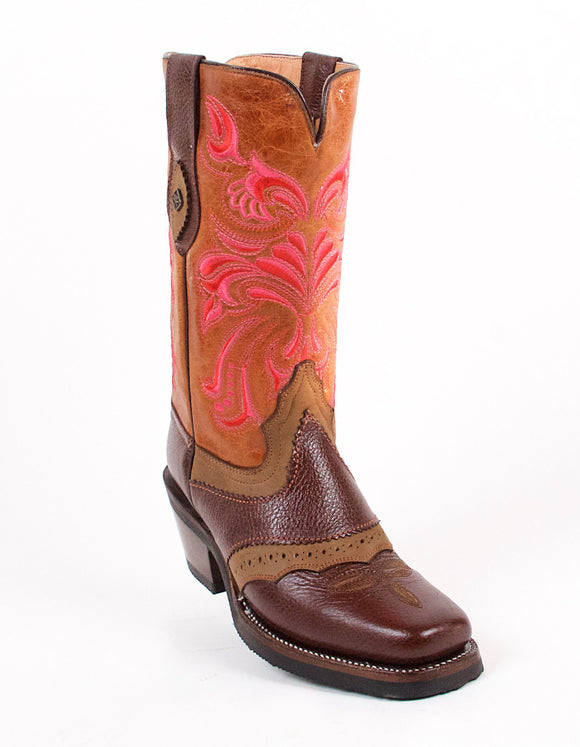 Quincy-Boots-Womens-Crazy-Leather-Floral-Brown-Rodeo-Toe-Western-Boot