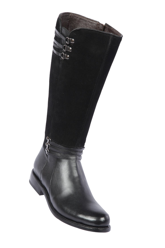 Quincy-Boots-Womens-Fashion-Goat-Leather-Suede-Black-Round-Toe-Western-Boot