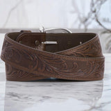 Justin Ladies Distressed Tooled Dark Brown Leather Belt C21555