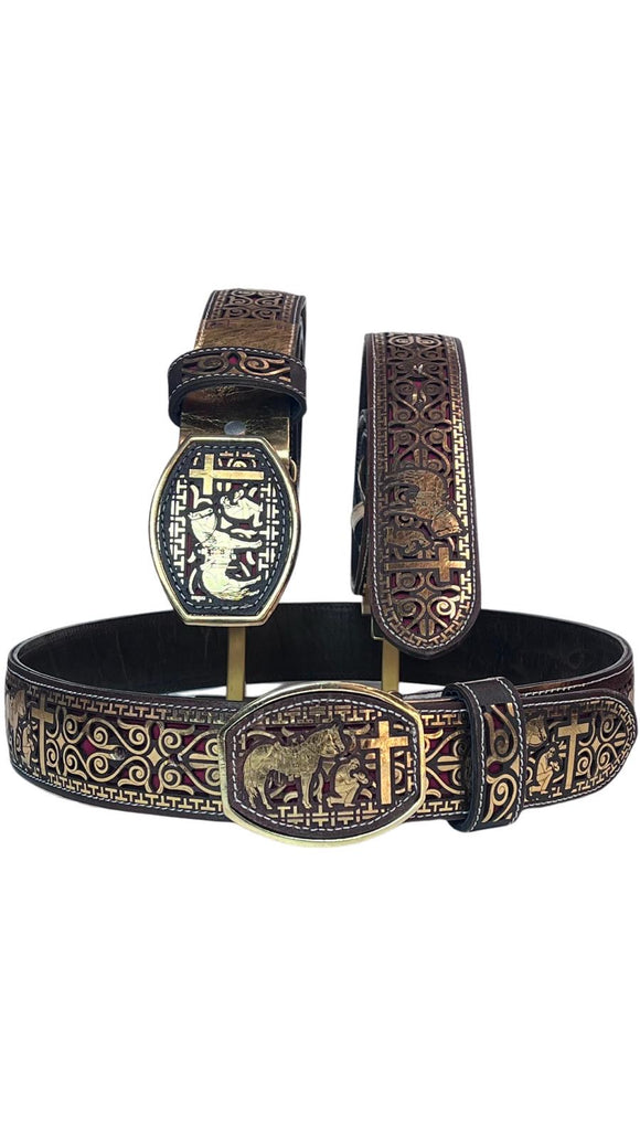 RRango Men's Western Belt 2 Inch Wide Laser Horse Cross