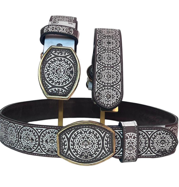 RRango Men's Western Belt 2 Inch Wide laser Navajeado Sol Azteca