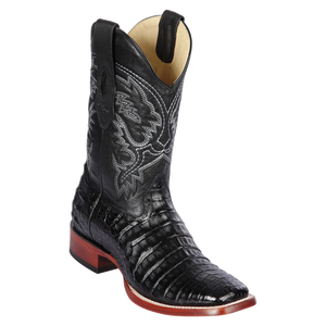 Los Altos Boots Men's Wide Square Toe 8228205 Genuine Leather Caiman Belly  Black