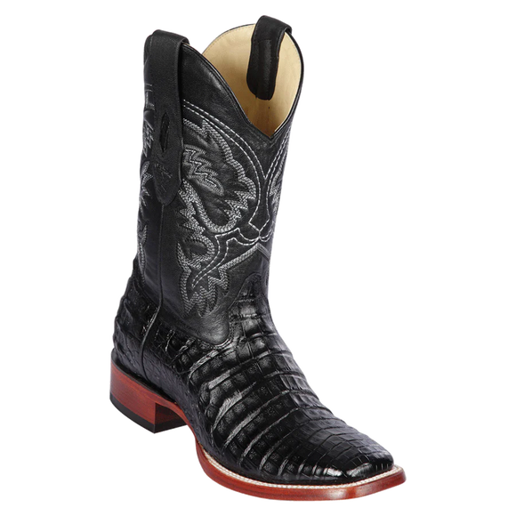 Los Altos Boots Men's Wide Square Toe 8228205 Genuine Leather Caiman Belly  Black