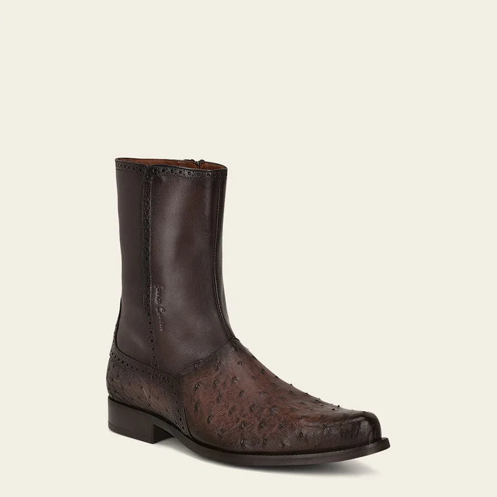 FRANCO CUADRA Men's Dress Boots in Genuine Ostrich Leather Brown