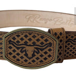RRango Men's Western Belt 2 Inch Laser cafe
