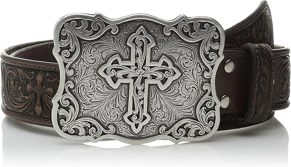 Nocona Red leather belt with cross TOOLED LEATHER CROSS BUCKLE N3483802 NOCONA main image 4