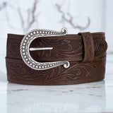 Justin Ladies Distressed Tooled Dark Brown Leather Belt C21555