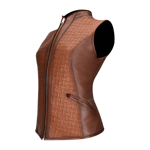 Embroidered honey leather reversible vest Style No. M253COB - Honey