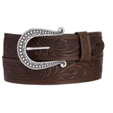 Justin Ladies Distressed Tooled Dark Brown Leather Belt C21555