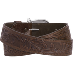 Justin Ladies Distressed Tooled Dark Brown Leather Belt C21555