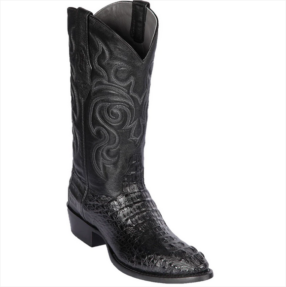 Los Altos Mens Round Toe Caiman Hornback Black Cherry Cowboy Boot 650205