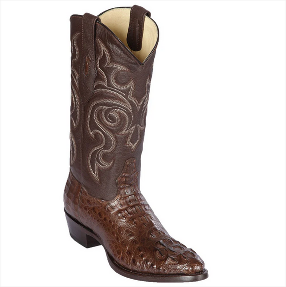 Los Altos Mens Round Toe Caiman Hornback Black Cherry Cowboy Boot 650207