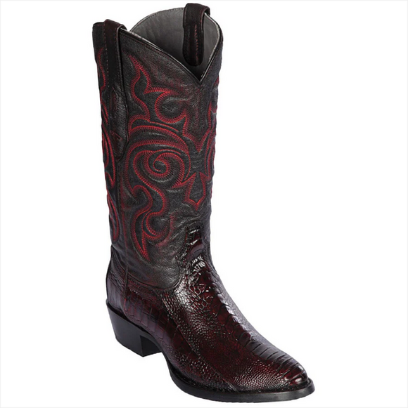 Los Altos Mens Round Toe Ostrich Leg Black Cherry Cowboy Boot 650518