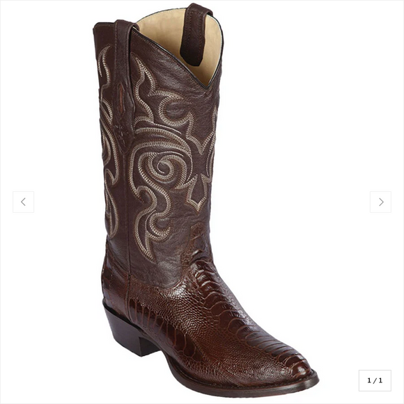 Los Altos Mens Round Toe Ostrich Leg Black Cherry Cowboy Boot 650507
