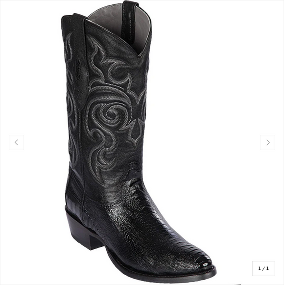 Los Altos Mens Round Toe Ostrich Leg Black Cherry Cowboy Boot 650505