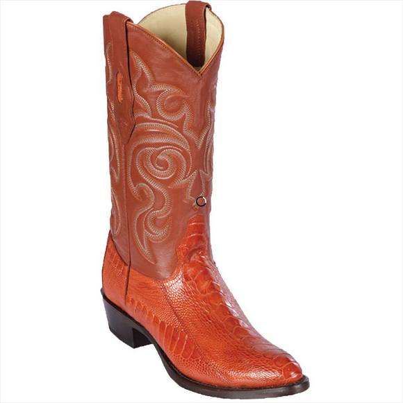 Los Altos Mens Round Toe Ostrich Leg Black Cherry Cowboy Boot 650503