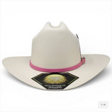 White Diamonds Sombrero 1000X Virgin Hat Sinaloa Style with Pink Toquilla Feathers