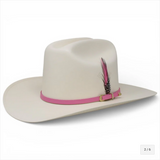 White Diamonds Sombrero 1000X Virgin Hat Sinaloa Style with Pink Toquilla Feathers