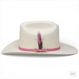 White Diamonds Sombrero 1000X Virgin Hat Sinaloa Style with Pink Toquilla Feathers
