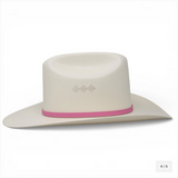 White Diamonds Sombrero 1000X Virgin Hat Sinaloa Style with Pink Toquilla Feathers