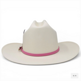 White Diamonds Sombrero 1000X Virgin Hat Sinaloa Style with Pink Toquilla Feathers