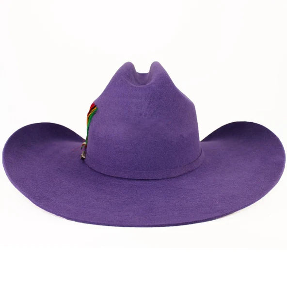 Purple Rancher Wool Hat – Western Felt Hat with Embroidered geometric Band Game Day Purple – Wool Felt Rancher Pinch Front Hat – Swanky  main image 2