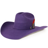 Stone 100X Women Cowboy Felt Hat with Feathers Purple