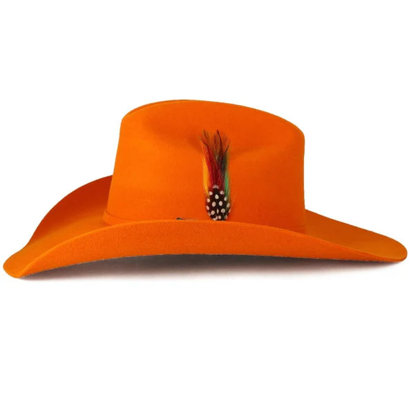 Stone 100X Women Cowboy Felt Hat with Feathers Orange – RR