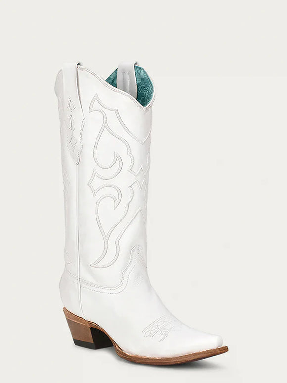 Corral Women's White Embroidered Tall Snip Toe Boots Z5046 – RR Western