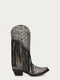 BLACK GORGEOUS GLITTERED EMBROIDERY AND FRINGE BOOT Style No. C3877