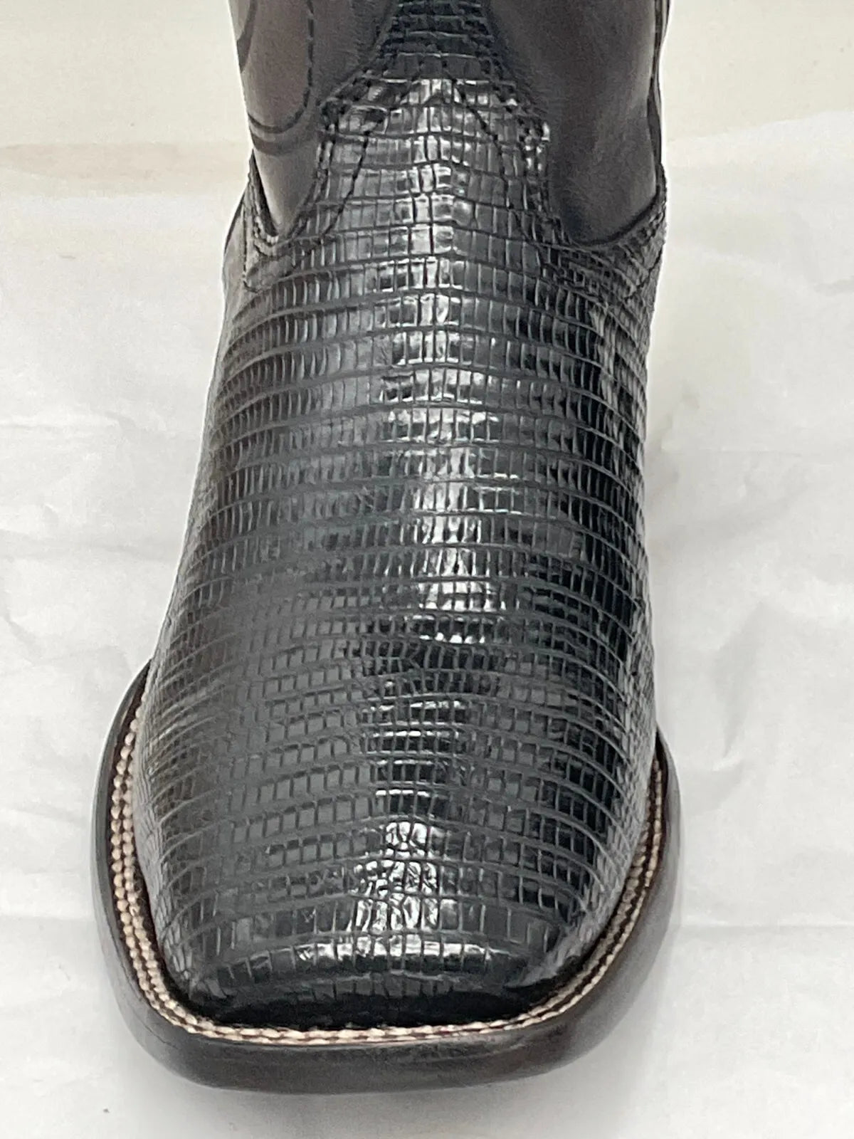 Franco Cuadra Black Teju Lizard/Calf Western/Dress Boots Men\'s USA 7.5 MEX 26.5 Lizard European Square Toe Western Boot | Wild West Boots main image 3