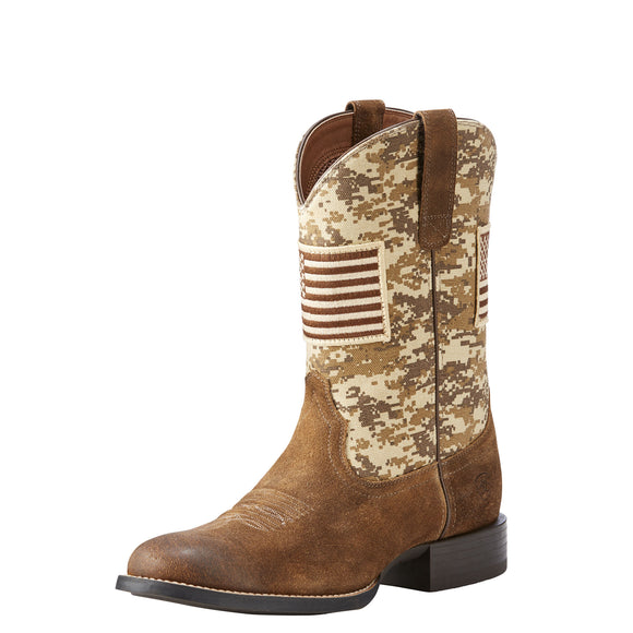 Ariat Mens Sport Patriot RRound Toe Western Boots Antique Mocha Suede/Sand Camo