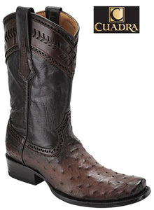 Men's CUADRA Boots Ostrich Flame Brown Semi-cuadrada - 1J30A1