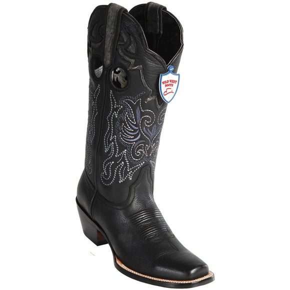 Wild West Boots Womens Genuine Leather Wild Rodeo Western Boots Color-Black