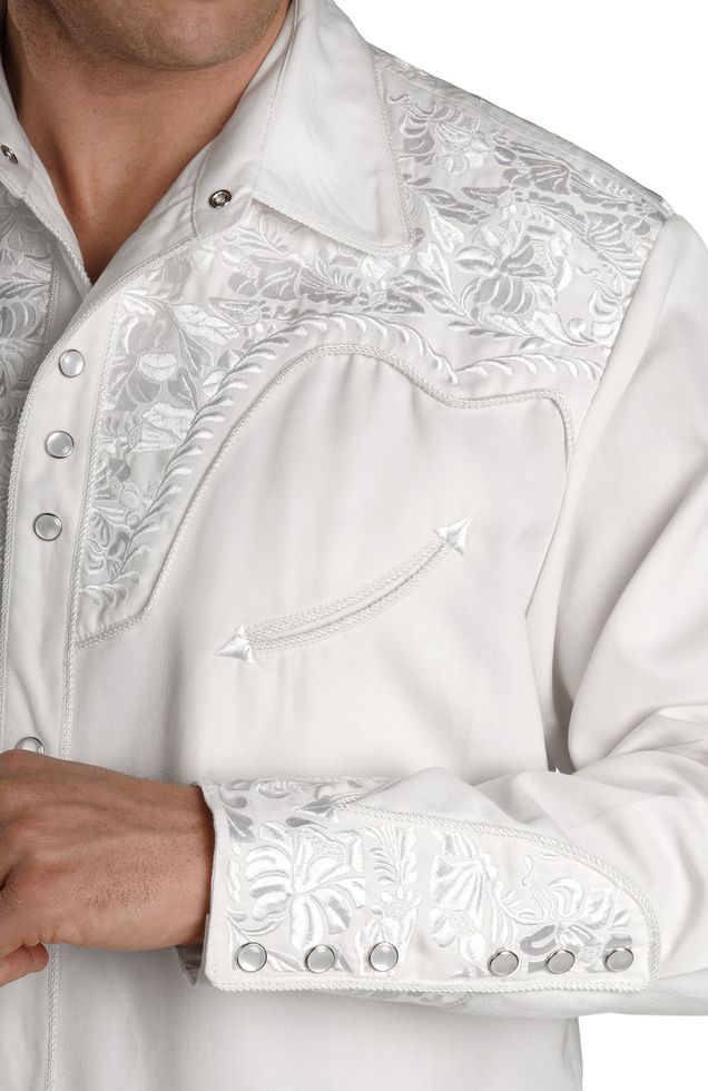 Scully White SHORT SLEEVE Floral Tooled EMB. SHIR L Scully White SHORT SLEEVE Floral Tooled EMB. SHIR L