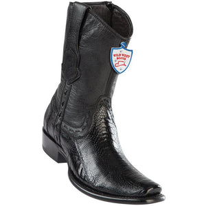 Wild-West-Boots-Mens-Genuine-Leather-Ostrich-Leg-Dubai-Toe-Short-Boots-Color-Black