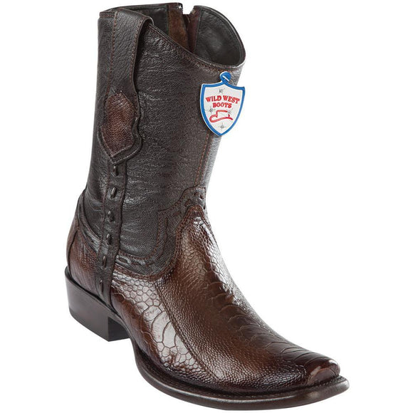 Wild-West-Boots-Mens-Genuine-Leather-Ostrich-Leg-Dubai-Toe-Short-Boots-Color-Brown
