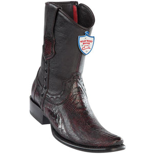 Wild-West-Boots-Mens-Genuine-Leather-Ostrich-Leg-Dubai-Toe-Short-Boots-Color-Black-Cherry