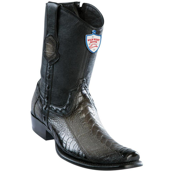 Wild-West-Boots-Mens-Genuine-Leather-Ostrich-Leg-Dubai-Toe-Short-Boots-Color-Faded-Grey